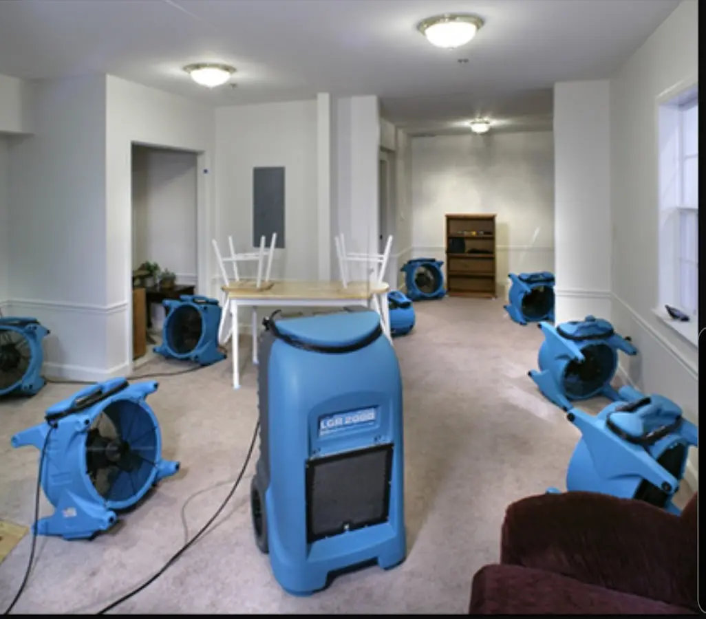 Air movers and dehumidifier setup for Water Damage Restoration in Hanover Park